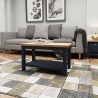 See more information about the Westbridge Light Oak & Blue Coffee Table With 1 Shelf